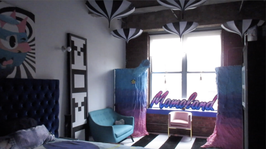 A still image of Momo Pixel's studio in the "In the Studio" video.